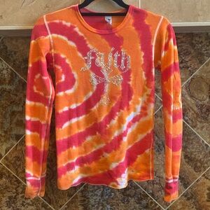 Women’s XS American Apparel Branded Tie Dye Faith Long Sleeve Thermal Orange